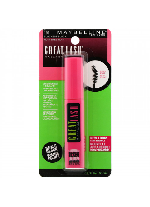 Maybelline, Great Lash, Curved Brush Mascara, 120 Blackest Black, 0.43 fl oz (12.7 ml)