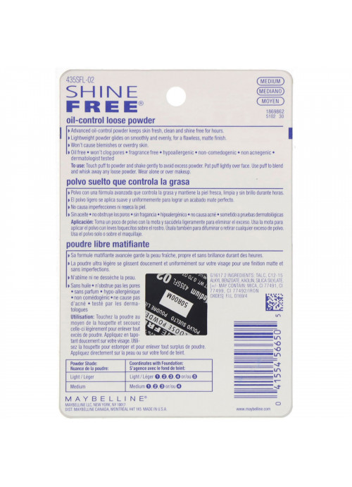 Maybelline, Shine Free, Oil-Control Loose Powder, Medium, 0.7 oz (19.8 g)