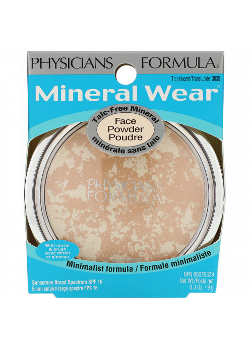 Physicians Formula, Mineral Wear, Face Powder, SPF 16, Translucent, 0.3 oz (9 g)