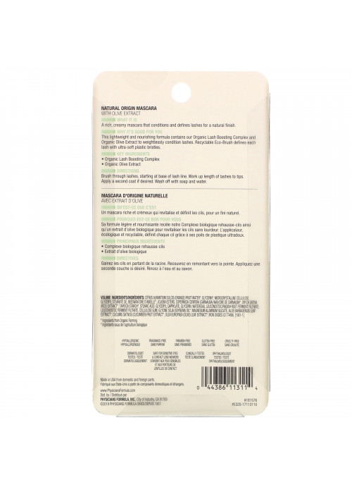 Physicians Formula, Organic Wear, Natural Origin Mascara, Black, 0.26 oz (7.5 g)