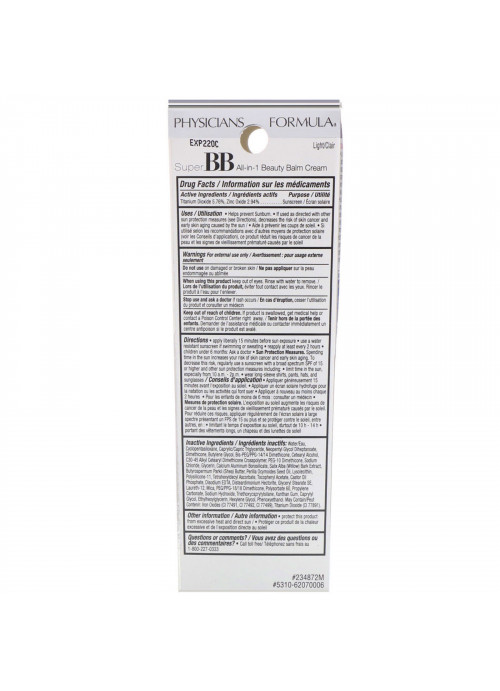 Physicians Formula, Super BB, All-in-1 Beauty Balm Cream, SPF 30, Light, 1.2 fl oz (35 ml)