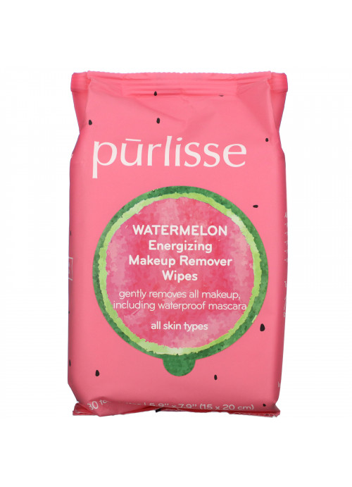 Purlisse, Watermelon, Energizing Makeup Remover Wipes, 30 Towelettes