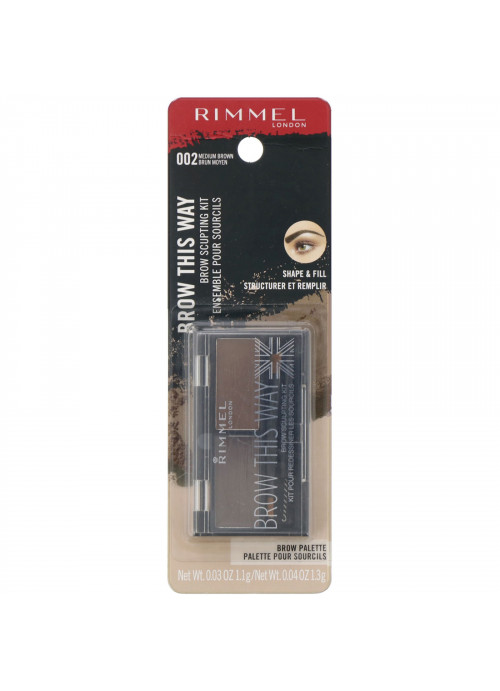 Rimmel London, Brow This Way Brow Sculpting Kit, 002 Medium Brown, 1 Kit