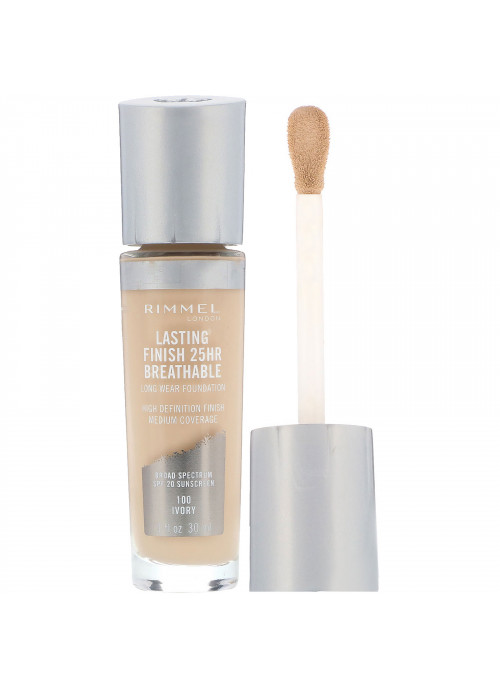 Rimmel London, Lasting Finish 25HR Breathable Long Wear Foundation, 100 Ivory, 1 fl oz (30 ml)