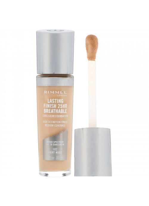 Rimmel London, Lasting Finish 25HR Breathable Long Wear Foundation,102 Light Nude, 1 fl oz (30 ml)