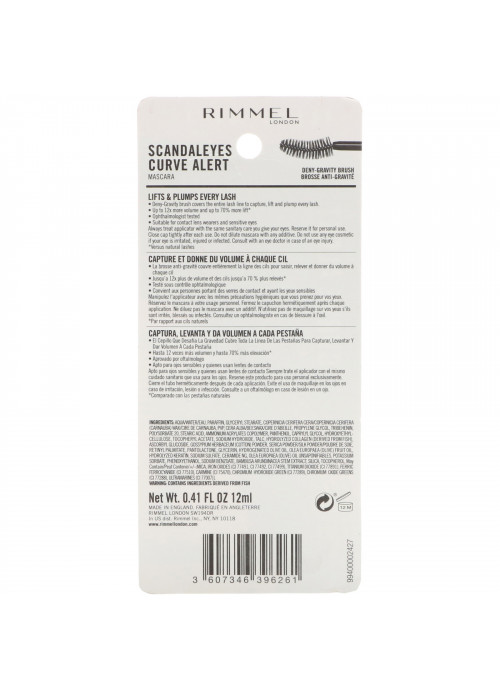 Rimmel London, Scandaleyes Curve Alert Mascara, 001 Black, 0.41 fl oz (12 ml)
