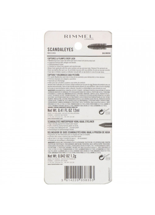 Rimmel London, Scandaleyes Mascara with Waterproof Kohl Kajal Liner, 003 Extreme Black, 2 Piece Set