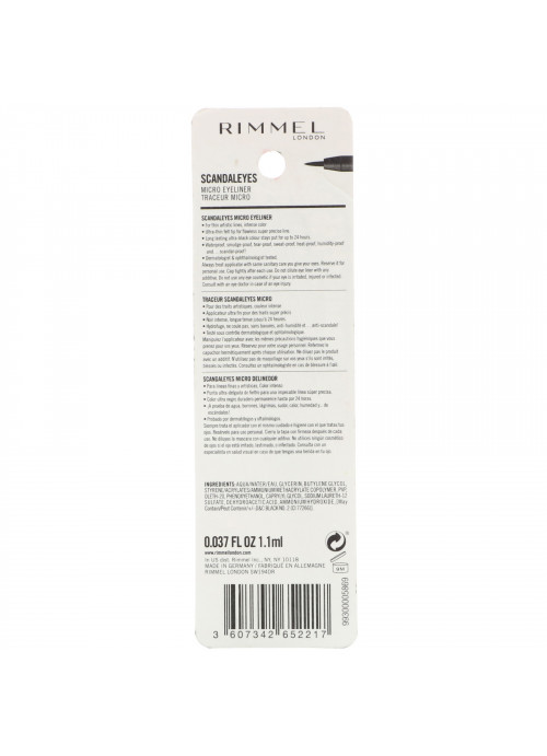 Rimmel London, Scandaleyes Micro Eyeliner, 001 Black, .037 fl oz (1.1 ml)