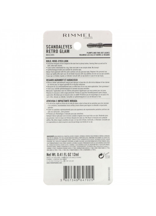 Rimmel London, Scandaleyes Retro Glam Mascara, 003 Extreme Black, 0.41 fl oz (12 ml)