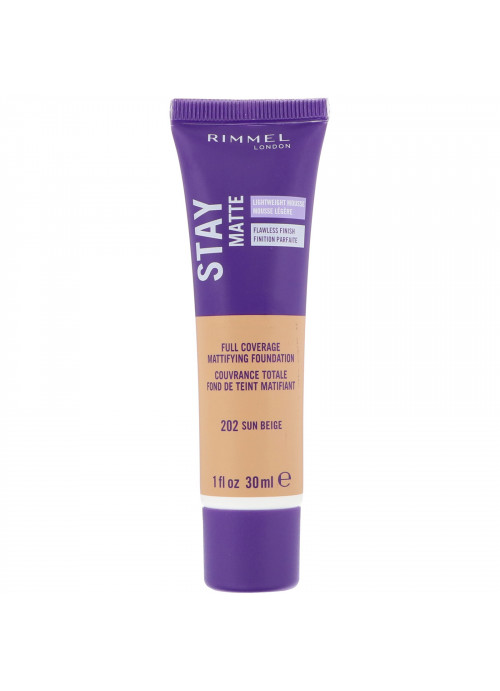 Rimmel London, Stay Matte Full Coverage Mattifying Foundation, 202 Sun Beige, 1 fl oz (30 ml)