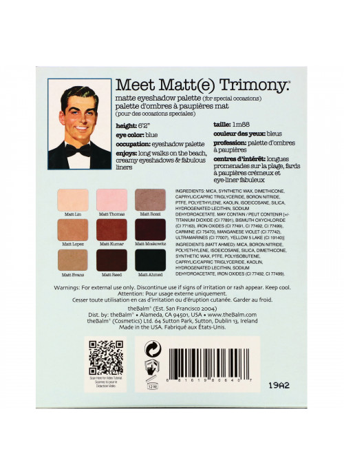 theBalm Cosmetics, Meet Matte Trimony, Matte Eyeshadow Palette, Marriage Matt(e)rial, 0.756 oz (21.6 g)