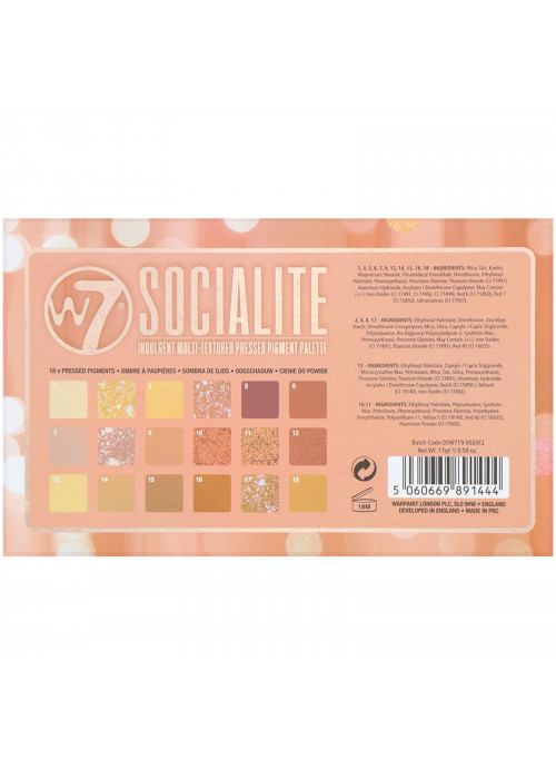 W7, Socialite, Indulgent Multi-Textured Pressed Pigment Palette, 0.59 oz (17 g)