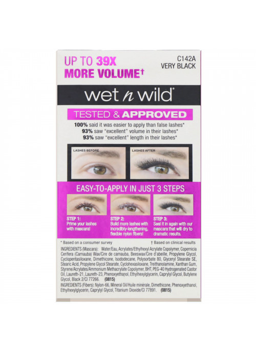 Wet n Wild, Lash-O-Matic Mascara + Fiber Extension Kit, Very Black, 0.37 fl oz (11 ml)