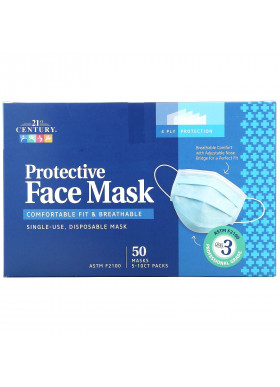 21st Century, Protective Face Mask, Single Use Disposable Masks, 50 Masks, 5-10 ct Packs