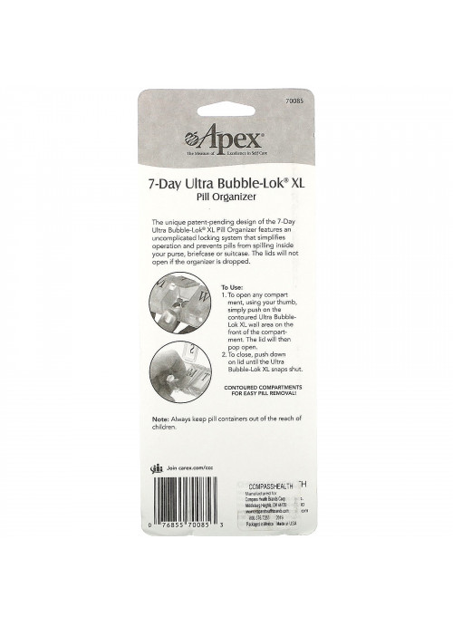 Apex, 7-Day Ultra Bubble-Lok Pill Organizer, XL, 1 Pill Case