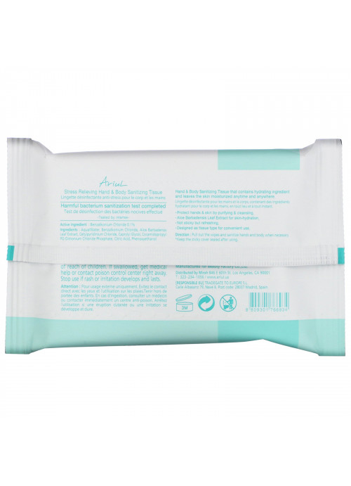 Ariul, Hand Sanitizing Wipes, 99.9% Efficacy, Aloe Vera, 15 Tissues