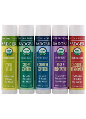 Badger Company, Organic, Aromatherapy Travel Kit, 5 Pack, .15 oz (4.3 g) Each