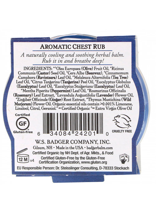 Badger Company, Organic, Aromatic Chest Rub, Eucalyptus & Mint, .75 oz (21 g)