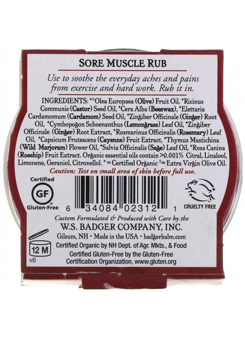 Badger Company, Sore Muscle Rub, Cayenne & Ginger, .75 oz (21 g)