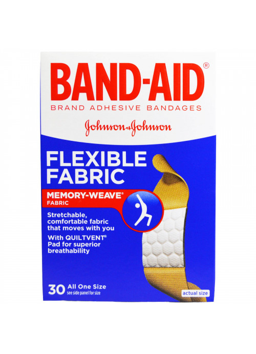 Band Aid, Adhesive Bandages, Flexible Fabric, 30 Bandages