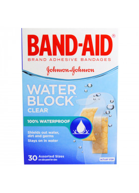 Band Aid, Adhesive Bandages, Water Block, Clear, 30 Assorted Sizes