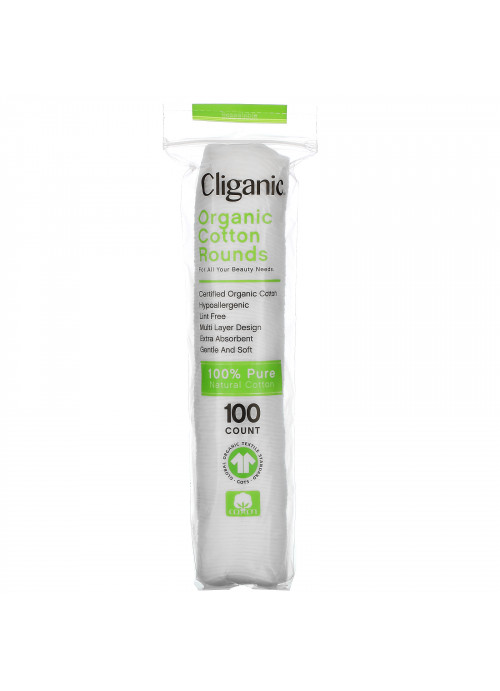 Cliganic, Organic Cotton Rounds, 100 Count