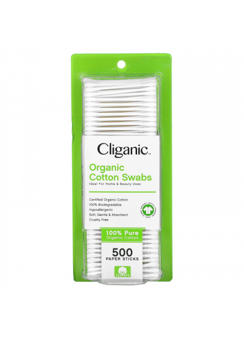 Cliganic, Organic Cotton Swabs,  500 Paper Sticks