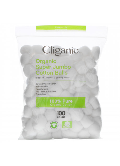 Cliganic, Organic Super Jumbo Cotton Balls, 100 Count