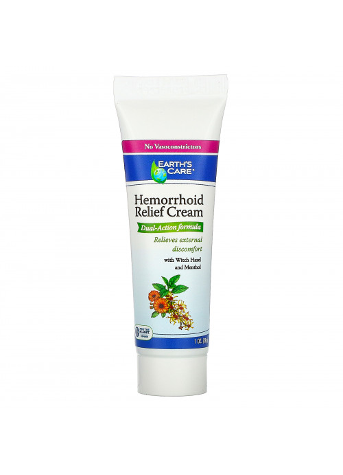 Earth's Care, Hemorrhoid Relief Cream, with Witch Hazel and Menthol, 1 oz (28 g)