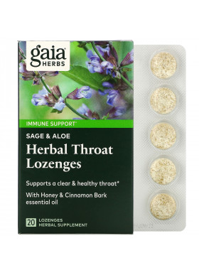 Gaia Herbs, Herbal Throat Lozenges, Sage & Aloe, 20 Lozenges