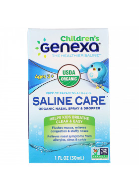 Genexa, Children's Saline Care, Organic Nasal Spray & Dropper, Ages 2+, 1 fl oz (30 ml)