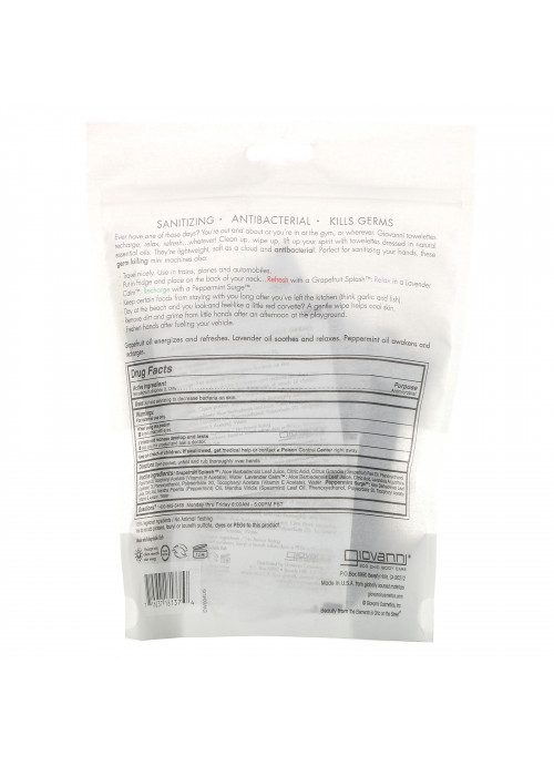 Giovanni, Mixed Sanitizing Towelettes, Peppermint Surge, Grapefruit Splash, Lavender Calm, 20 Towelettes