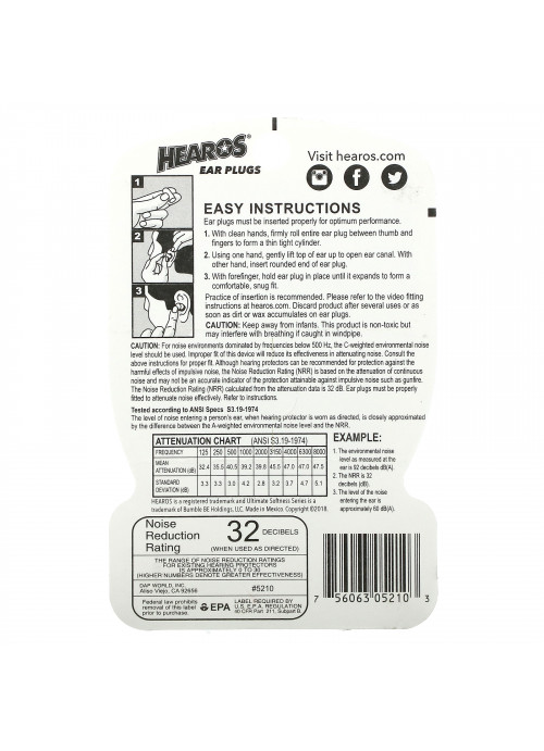 Hearos, Ear Plugs, NRR 32, 14 Pairs