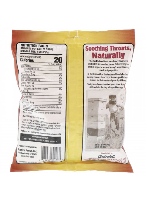 Honees, Soothing Throat Drops, Honey, 20 King Size Drops