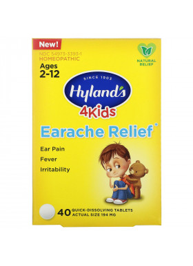 Hyland's, 4 Kids, Earache Relief, Ages 2-12, 40 Quick-Dissolving Tablets