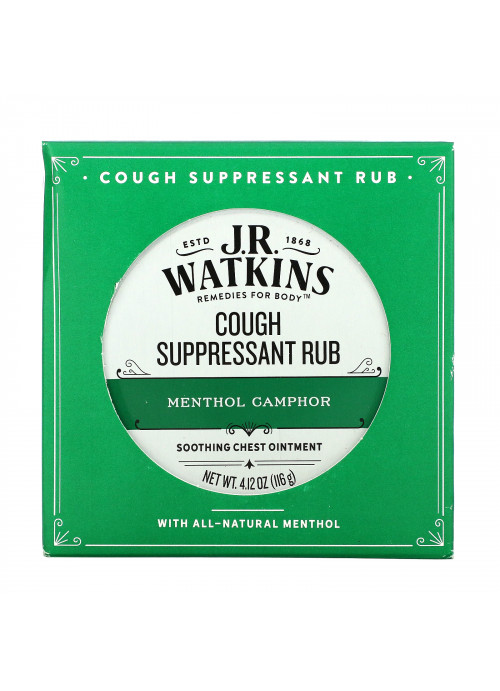 J R Watkins, Cough Suppressant Rub, Menthol Camphor,  4.12 oz (116 g)