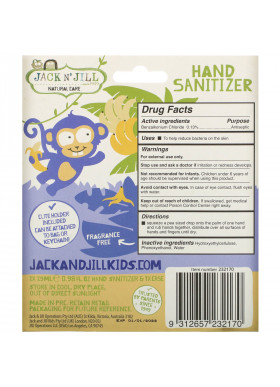 Jack n' Jill, Hand Sanitizer, Monkey, 2 Pack, 0.98 fl oz (29 ml) Each and 1 Case