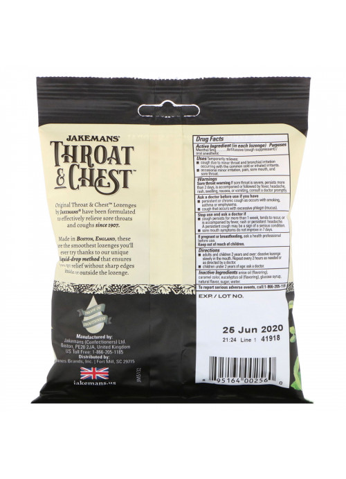 Jakemans, Throat & Chest, Anise Flavored, 30 Lozenges