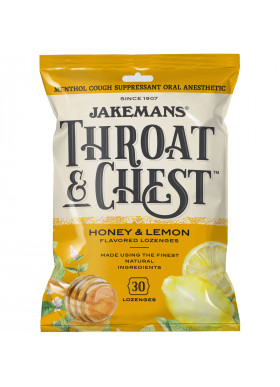 Jakemans, Throat & Chest, Honey and Lemon Flavored, 30 Lozenges