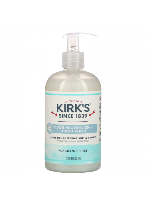 Kirk's, Odor Neutralizing Hand Wash,  Fragrance Free, 12 fl oz (355 ml)