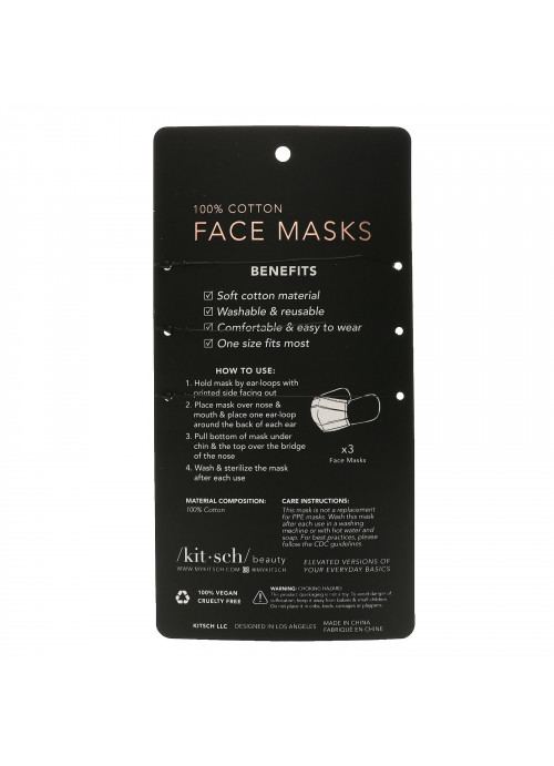Kitsch, 100% Cotton Reusable Face Masks, Neutral, 3 Pack