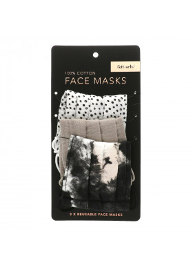 Kitsch, 100% Cotton Reusable Face Masks, Neutral, 3 Pack