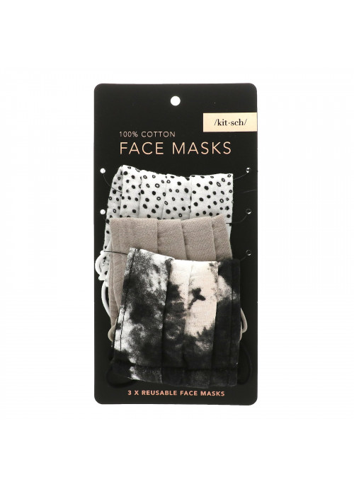 Kitsch, 100% Cotton Reusable Face Masks, Neutral, 3 Pack