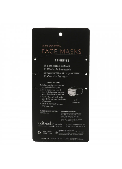 Kitsch, 100% Cotton Reuseable Face Masks, Blush, 3 Pack