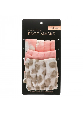 Kitsch, 100% Cotton Reuseable Face Masks, Blush, 3 Pack