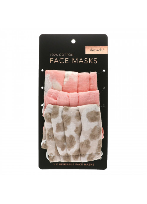 Kitsch, 100% Cotton Reuseable Face Masks, Blush, 3 Pack