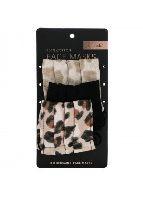 Kitsch, 100% Cotton Reuseable Face Masks, Leopard, 3 Pack