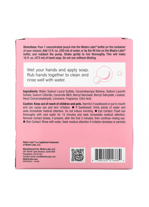 Madre Labs, Hand Soap, 3x Concentrate, Freesia, 6 Pouches, 4 fl oz (118 ml) Each