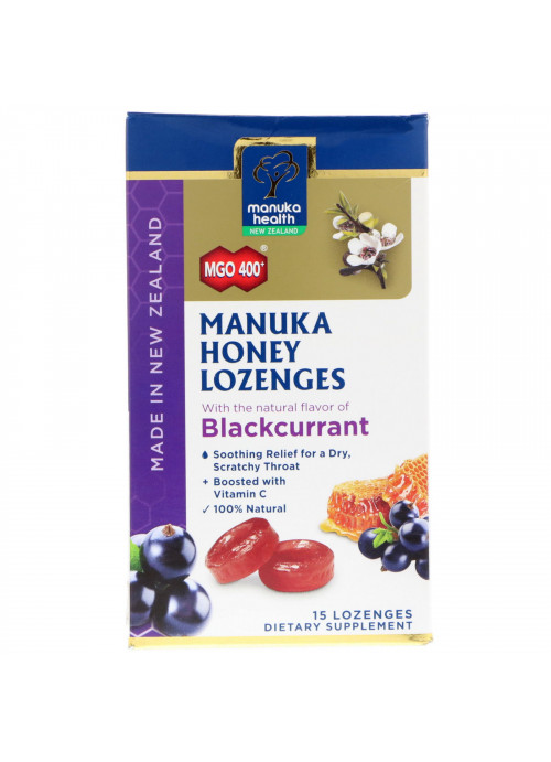 Manuka Health, Manuka Honey Lozenges, Blackcurrant, MGO 400+, 15 Lozenges