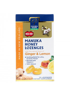 Manuka Health, Manuka Honey Lozenges, MGO 400+, Ginger & Lemon, 15 Lozenges